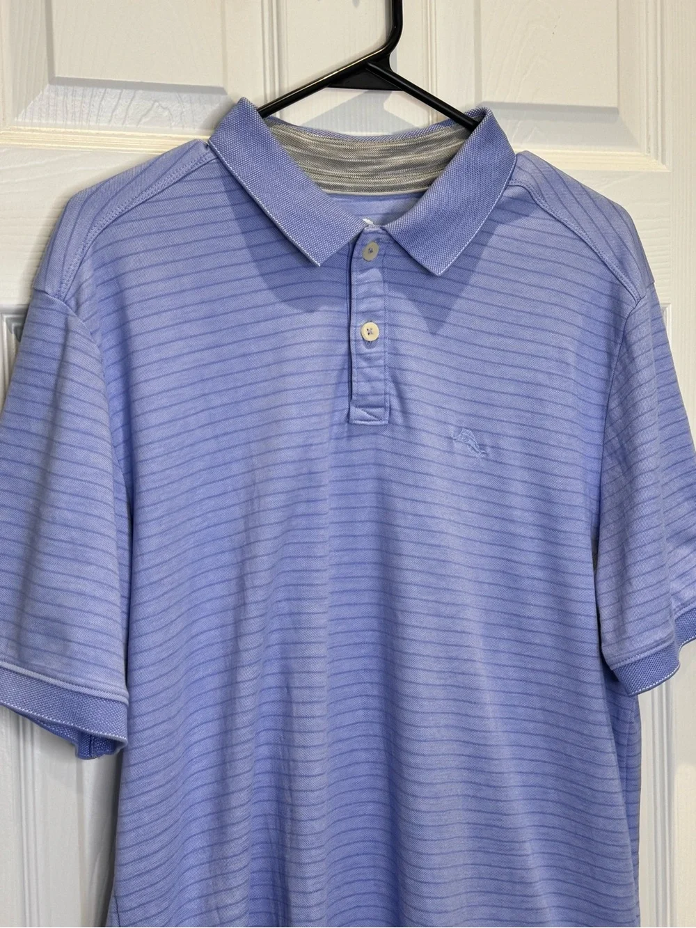 Tommy Bahama Men's Large Short Sleeve Polo Blue Striped Golf Resortwear Preppy - Picture 4 of 7